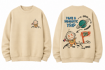 Męska Bluza3D Oversize Beżowa z Nadrukiem Kosmicznym Streetwear Astro