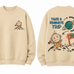 Męska Bluza3D Oversize Beżowa z Nadrukiem Kosmicznym Streetwear Astro