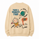 Męska Bluza3D Oversize Beżowa z Nadrukiem Kosmicznym Streetwear Astro - obrazek 3