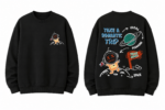 Męska Bluza3D Oversize Czarna z Nadrukiem Kosmicznym Streetwear Astro