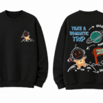 Męska Bluza3D Oversize Czarna z Nadrukiem Kosmicznym Streetwear Astro
